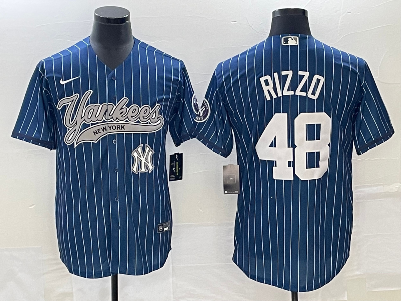 Men's New York Yankees #48 Anthony Rizzo Navy With Patch Cool Base Stitched Baseball Jersey